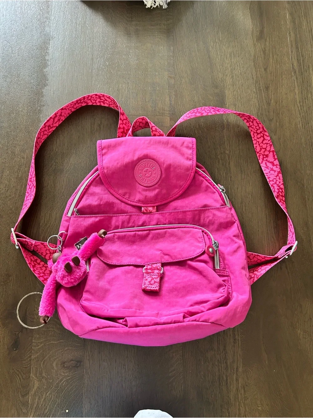 Kipling queenie pink nylon backpack travel with silver hardware